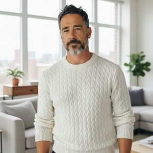 BANANA REPUBLIC Men's 100% Supima Cotton Ivory Cable Knit Sweater, Large